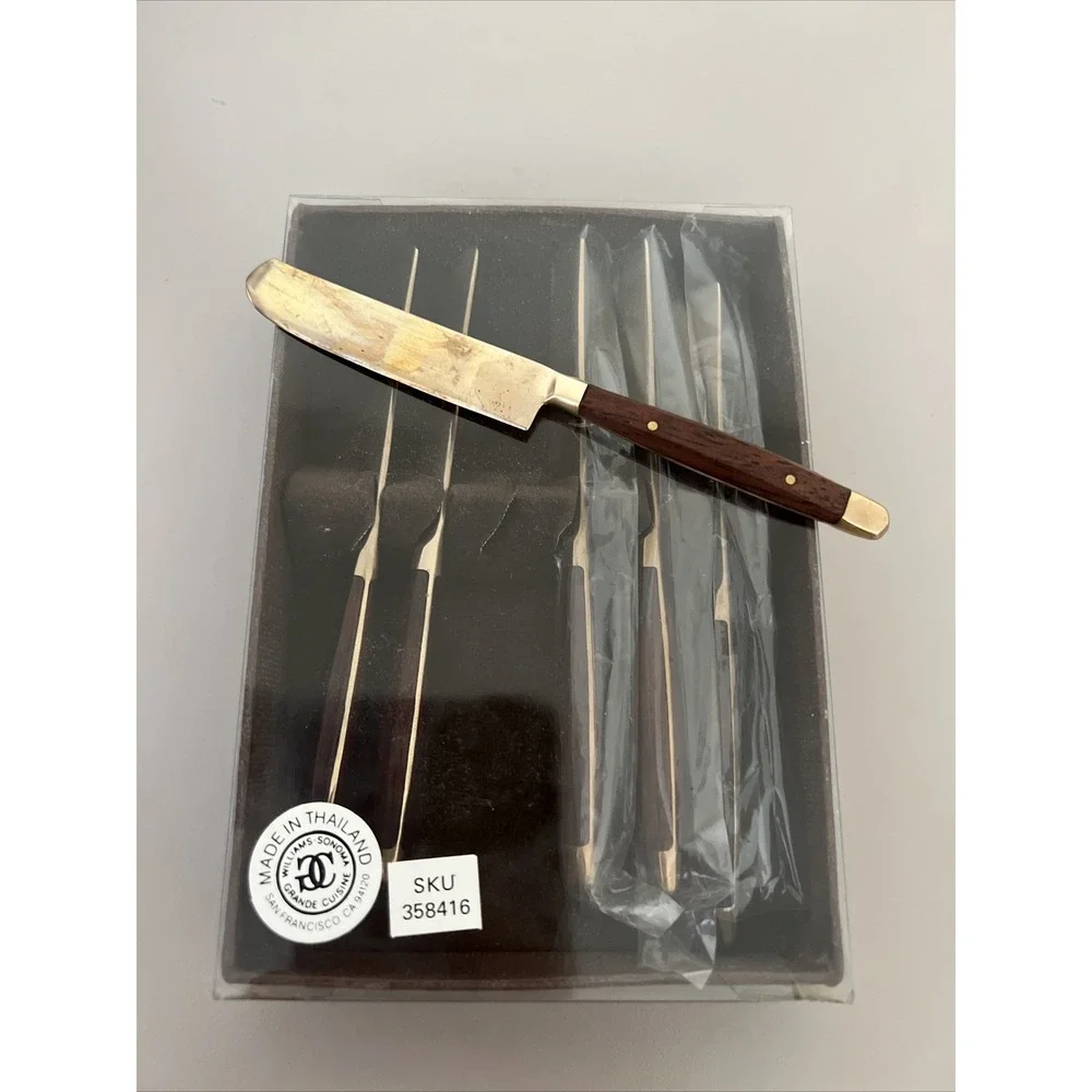 Williams Sonoma Party Butter Knives Set of 6 Teak Gold Tone 70s
